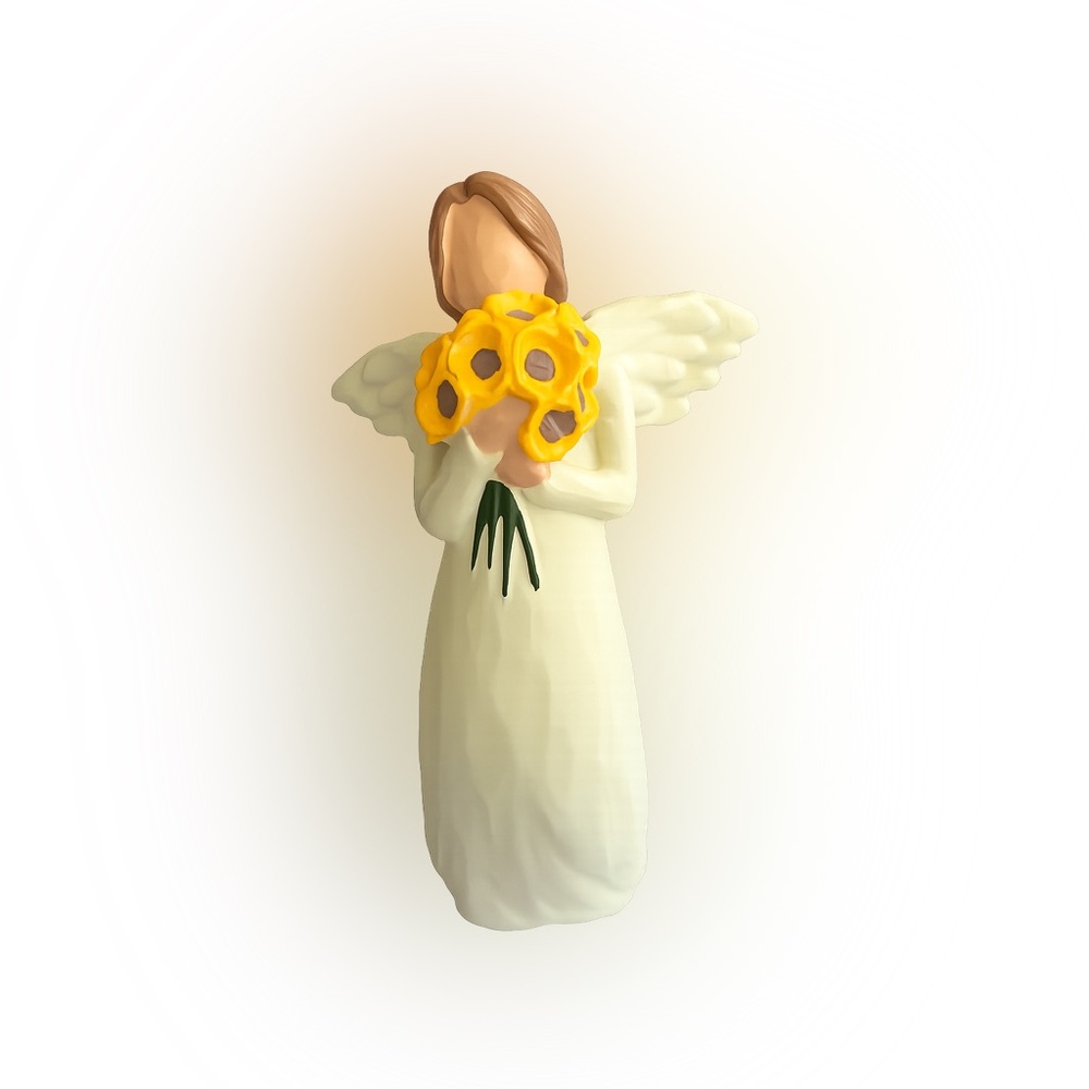 Angel Figurine Holding Yellow Flower Bouquet